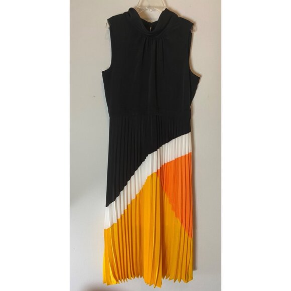 Karl Lagerfeld Paris Midi Dress Sleeveless Colorblock Pleated Skirt Size 12 - Picture 1 of 10